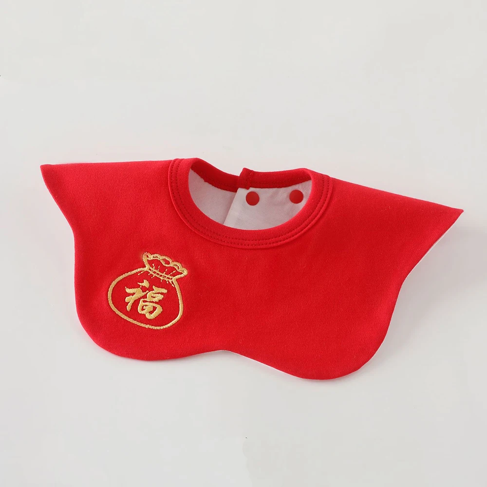 مرايل حمراء للأطفال حديثي الولادة من عمر 0 إلى 3 سنوات مطرزة بالقطن 100% للفتيات والأولاد 360 درجة °   مرايل قابلة للتعديل