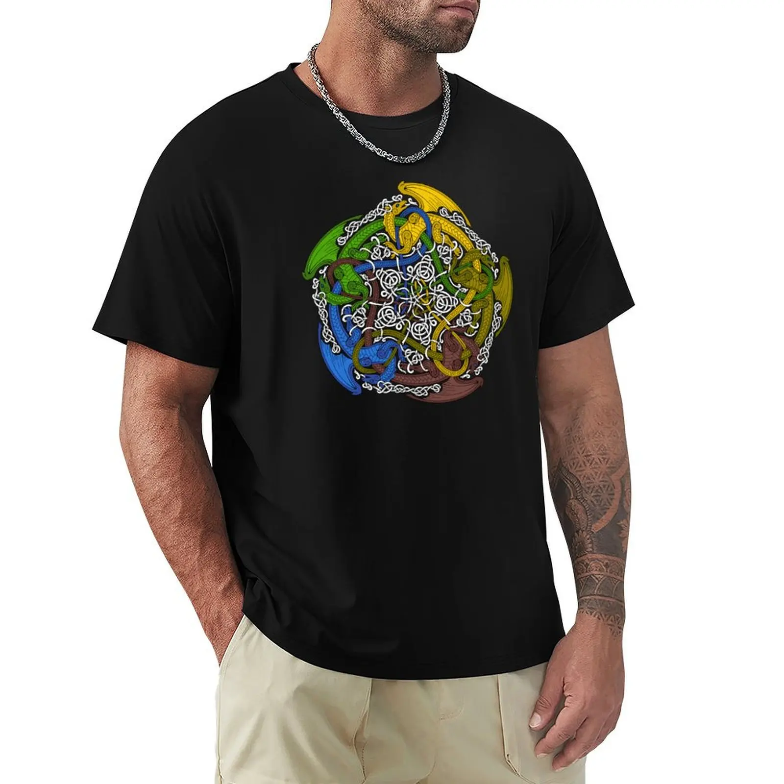 Five Dragons Knot (Full Color) T-Shirt Sweat Absorbing Sports Tee Shirt