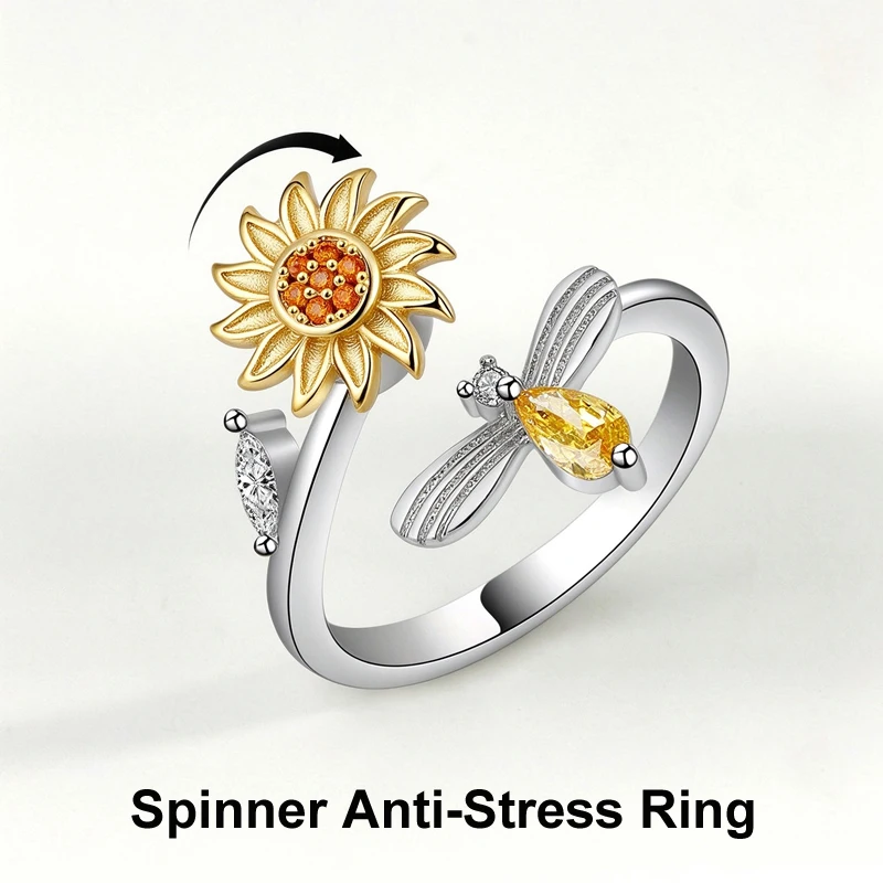 925 Sterling Silver Ring For Women Adjustable Spinner Anti-Stress Flower Star Rings Designer Jewelry Birthday Gift Wholesale gallery 4