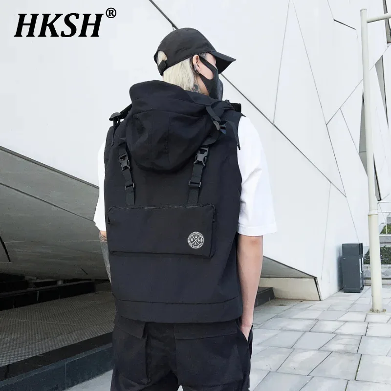 HKSH 봄 여름 신사복 조수 다크 후드 양복 조끼 펑크 전술 조끼 패션 세련된 일본 고딕 Techwear 탱크 탑 HK0046