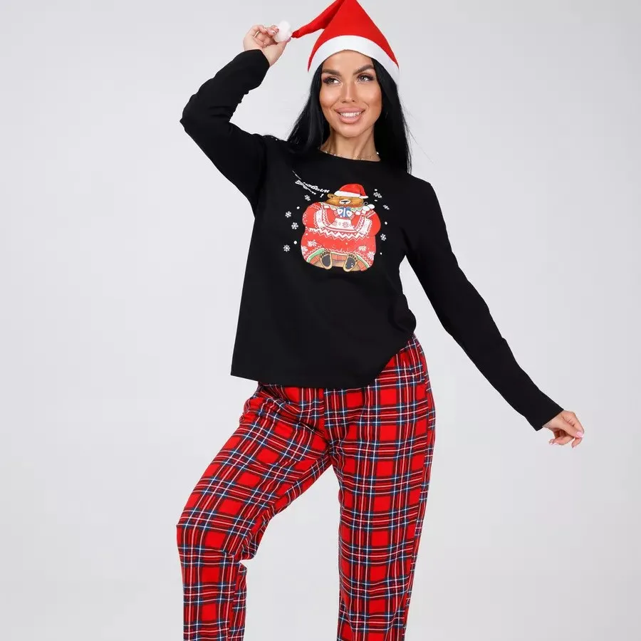 عيد الميلاد الطباعة المرأة منامة لطيف طويلة الأكمام أعلى منقوشة بنطلون منامة مجموعة المتسكعون الشتاء ملابس خاصة بيجامة فام