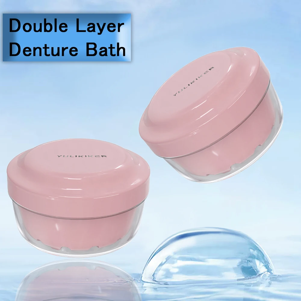 Dental Double Layer Denture Bath Box Dental False Teeth Storage Box Case Portable High Quality Belt Case Dental Tools