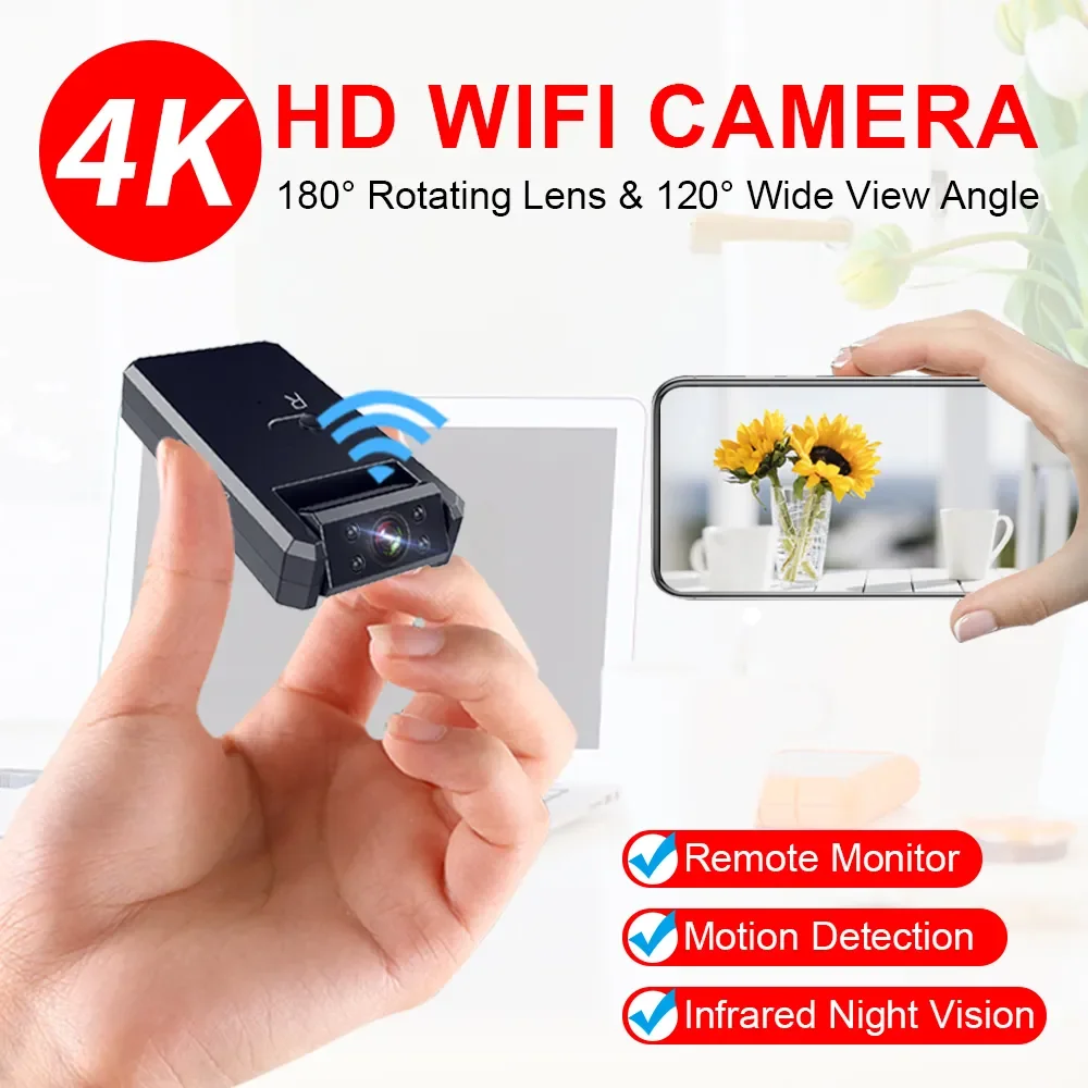 4K Mini Camera WiFi Smart Wireless Camcorder IP Hotspot HD Night Vision Video Micro Small Cam Motion Detection