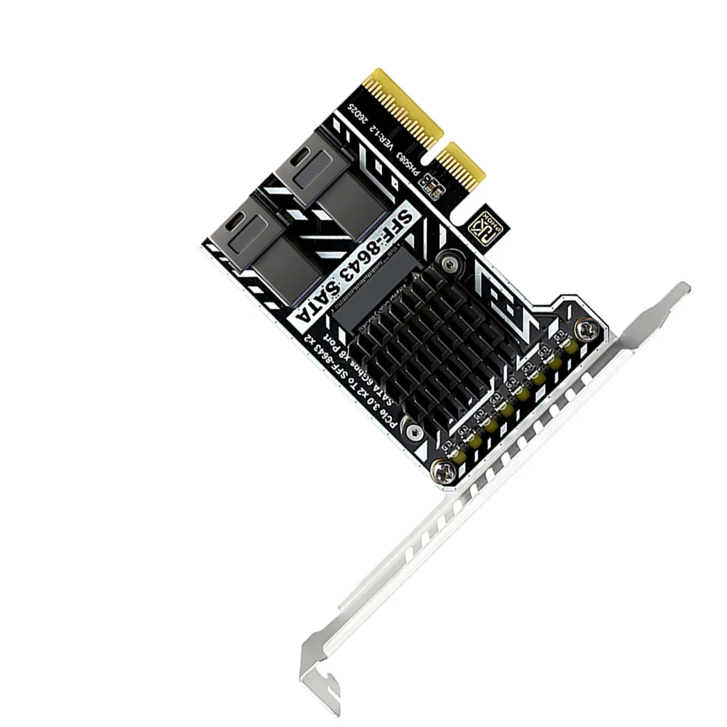 PCIe 3.0 X2 To 2 SFF-8643 SATA Expansion Card 8x SATA3 6Gbps Ports with Aluminum Heat Sink Full/Half Baffle For ITX ATX Chassis