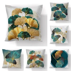 Juste de coussin Ginkgo Biloba en polyester, noir, feuilles dorées, taille, salon, chaise, canapé, décoration de la maison, 45x45cm