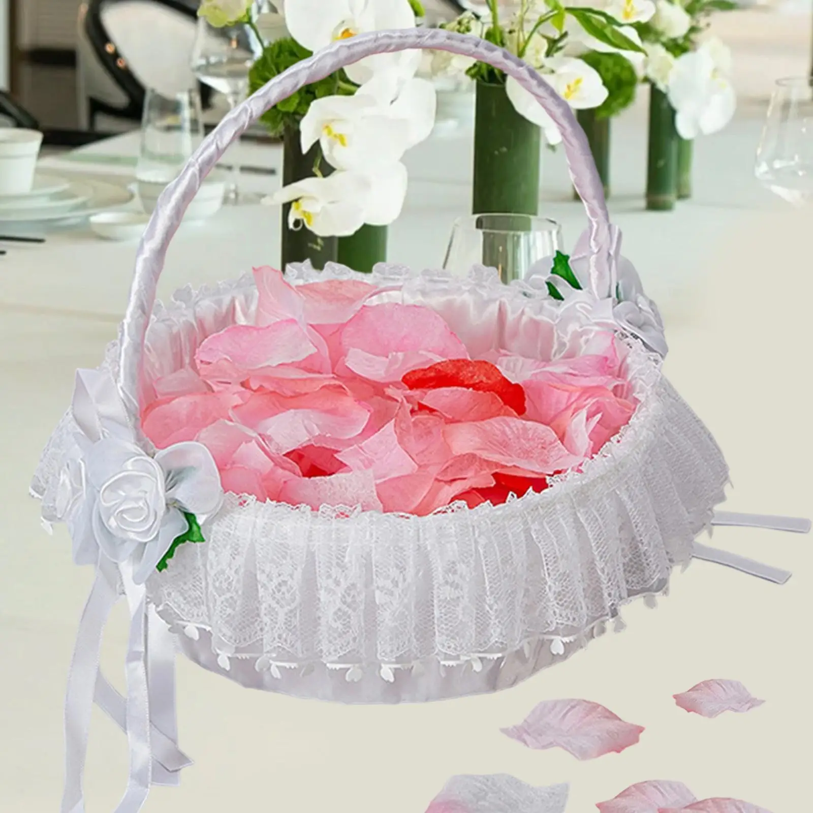 Wedding Flower Basket Candy Storage Holder Portable Creative with Lace Satin for Anniversary Parties Special Occasions Event