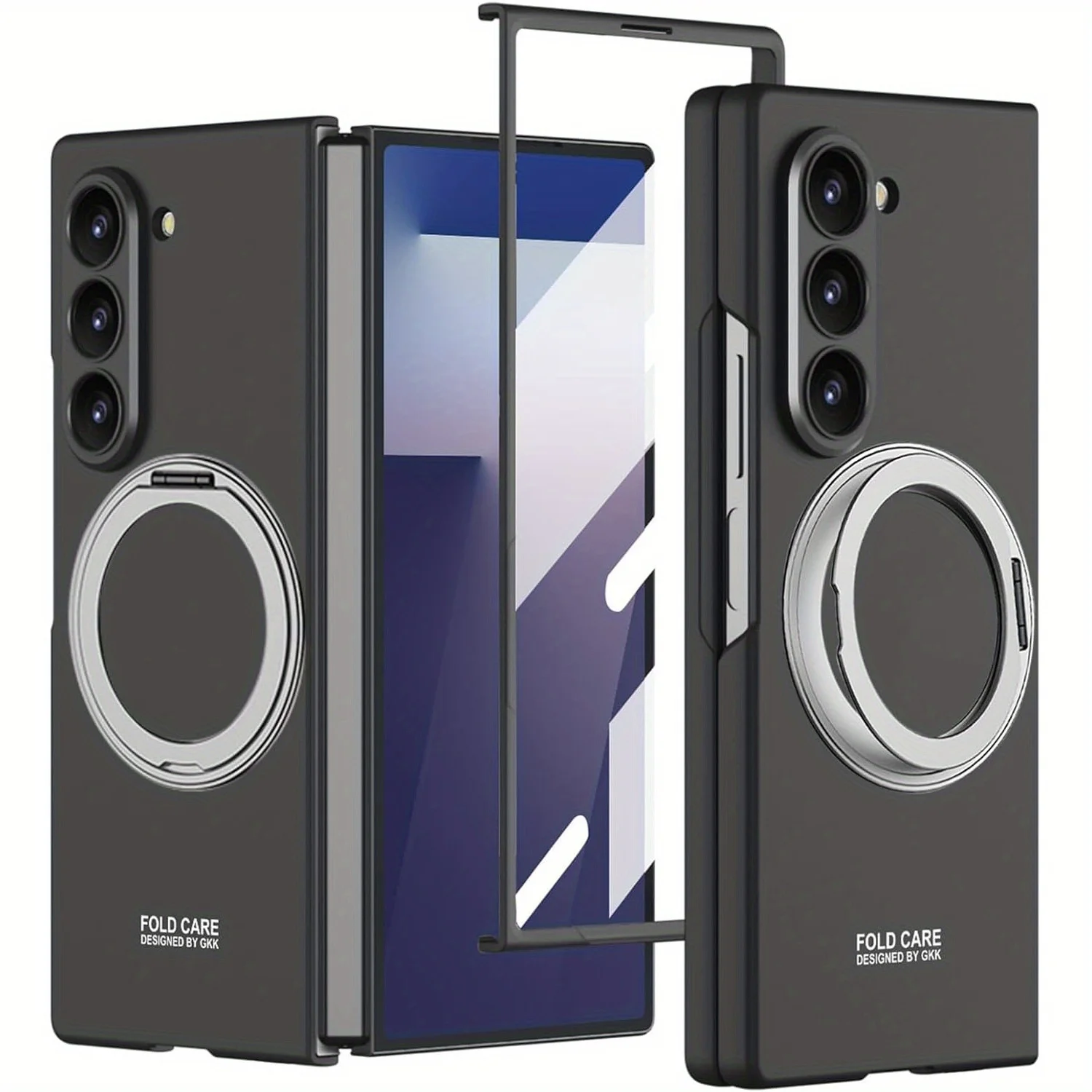 

Suitable for Samsung Galaxy Z Fold 7 Case with Rotating Ring Holder, Magnetic Case Built in Screen Protector Slim Hard PC Cover