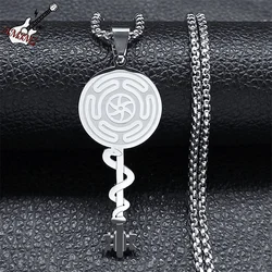 Witch Hekate Wheel Pendant Necklace Stainless Steel Wicca Magic Symbol Hecate Snake Key Chain Necklaces Femme Jewelry collare