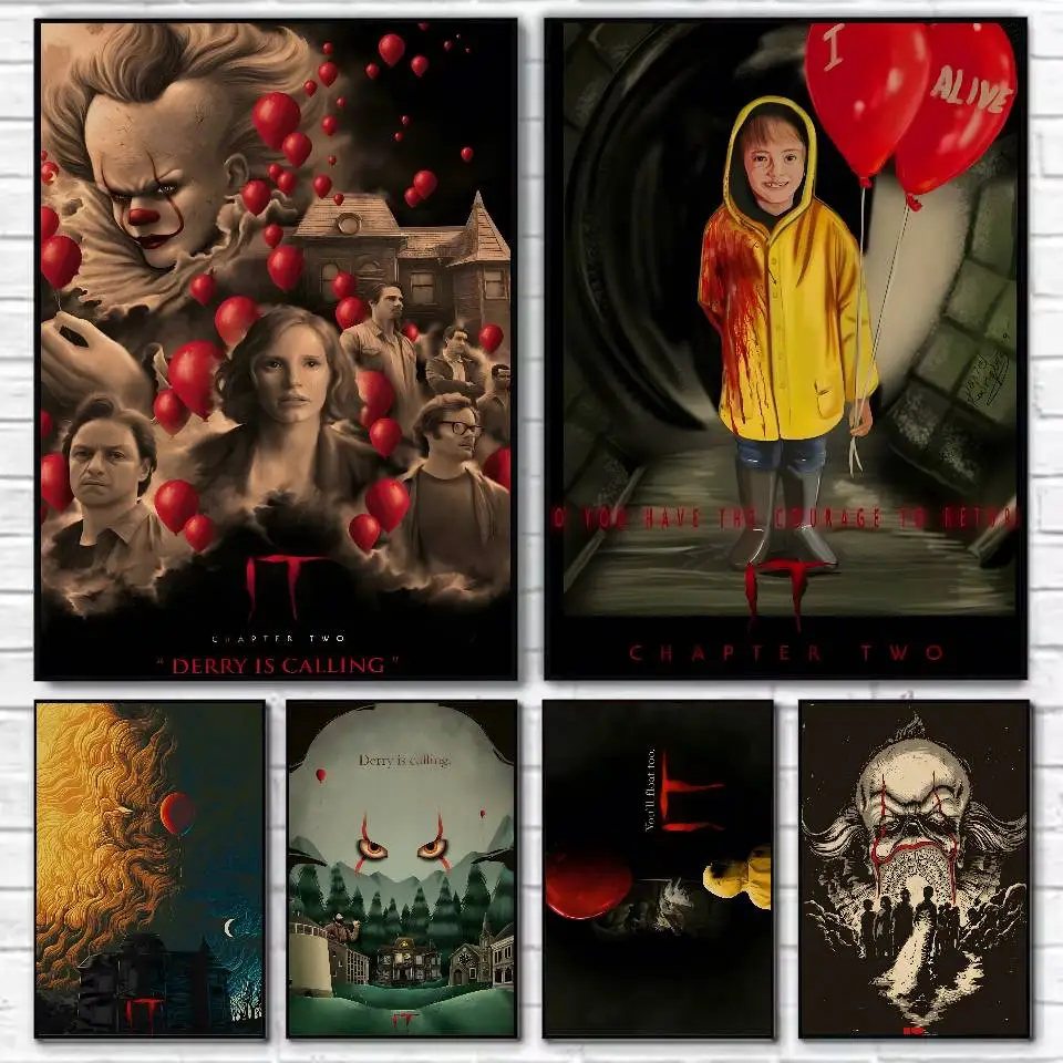 Horror Movie P-Pennywise Clown Poster HD Home Decor Sticky Wall Waterproof Home Living Room Bar Aesthetic Decor