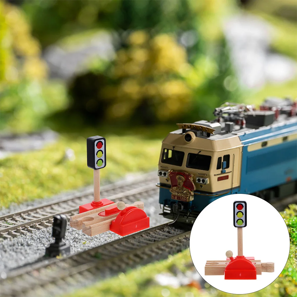 1Set Wooden Train Track Accessories Cute Road Block and Gas Station for DIY Scenes Rotating Handle Control Fine Motor Skill