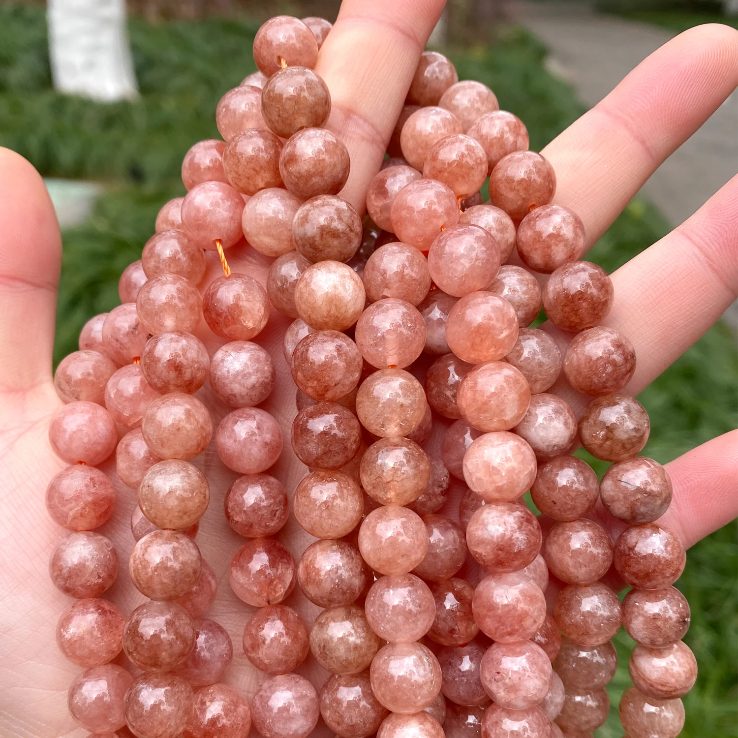 Round Sun Stone Beads DIY Necklace Bracelet Loose Spacer Sunstone For Jewelry Making Beadwork Size 4/6/8/10/12mm 15\'\' Wholesale