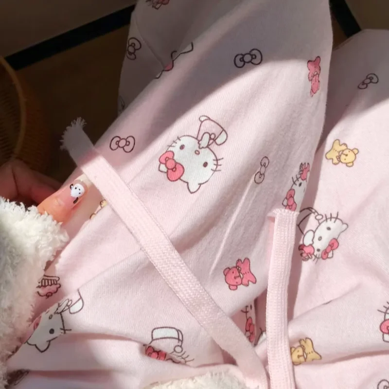

Sanrio Pure Cotton Pajama Pants Wide Kawaii Kitty Leg Pants Girls Summer Thin High Waist Casual Trousers Girl Gifts
