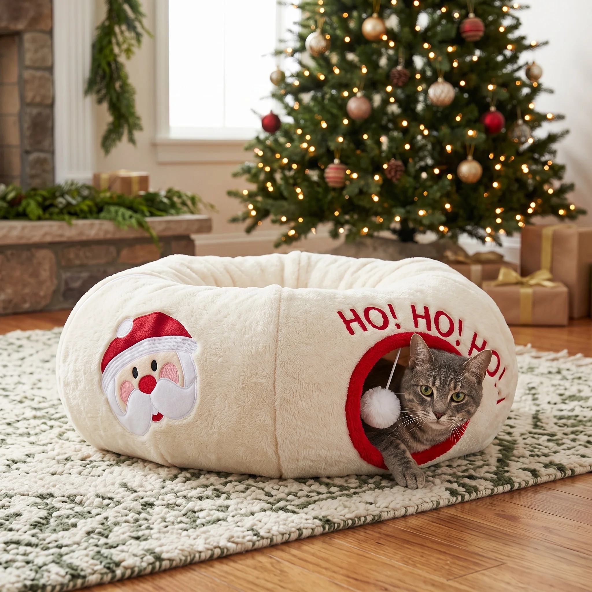 Custom Colors and Sizes Christmas Cat Tunnel Bed Foldable Washable Donut Shape Pet Play Tube Interactive Toy for Kitten