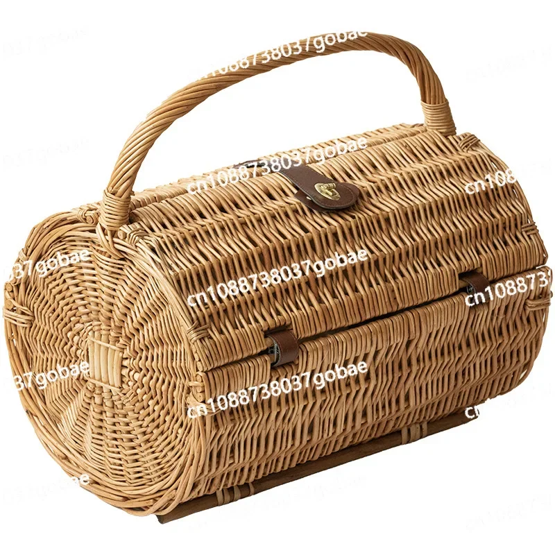 

Wind rattan woven picnic basket with tableware bamboo woven hand basket outdoor camping equipment full set