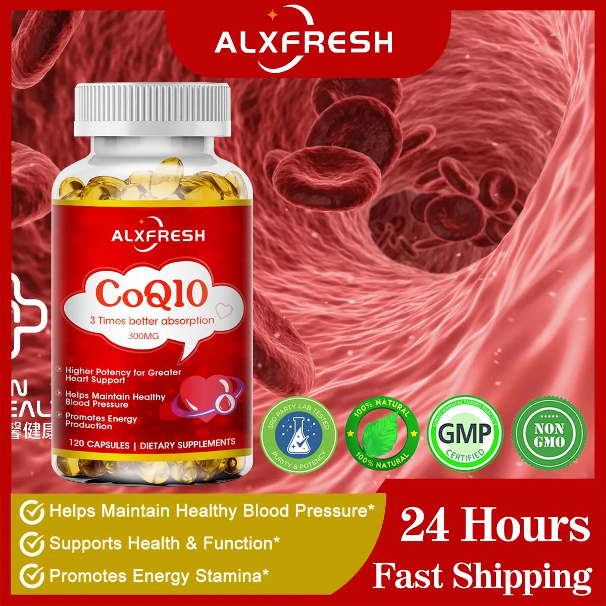 Alxfresh CoQ10 300mg- 3x Absorption | 120/60 serving | Coenzyme Q-10 | Non-GMO, Gluten Free Vegan | Dietery Vitamins Suppelment