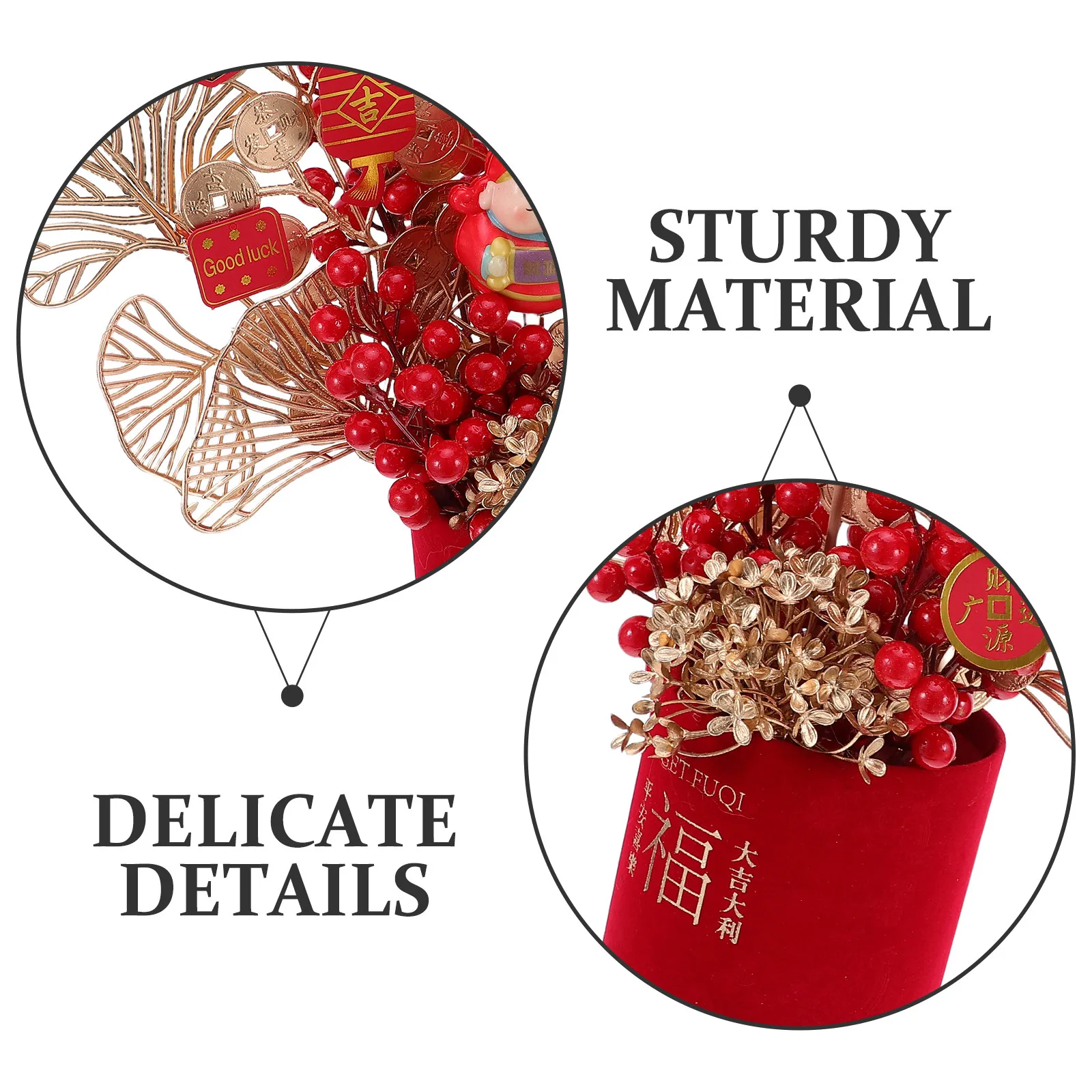 1Set Chinese New Year Decoration Spring Festive Desktop Bonsai Ornament Material Red Potted Plant Bucket DIY Kit for Table
