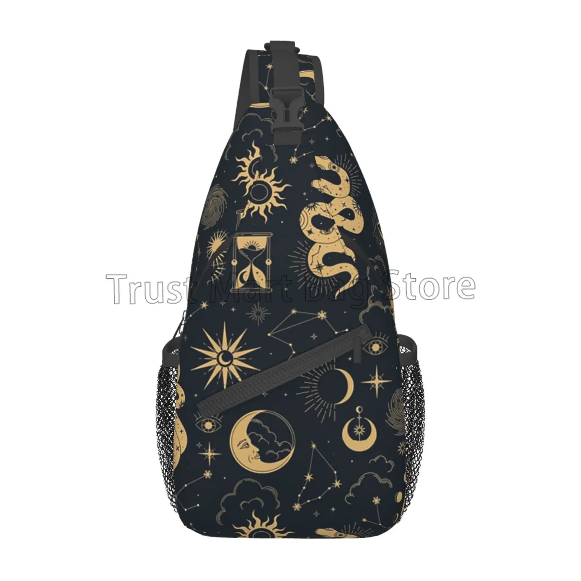 Sun and Moon Retro Sling Bag Astronomy Witch Crossbody Backpack Travel Hiking Daypack for Women Men Casual Chest Shoulder Bags