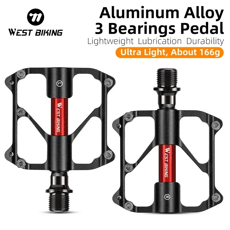 WEST BIKING Lightweight Bicycle Pedal 3 Bearing CR-MO/Titanium Axle Carbon Fiber Pedal Anti Slip Flat MTB Road Bike Accessories