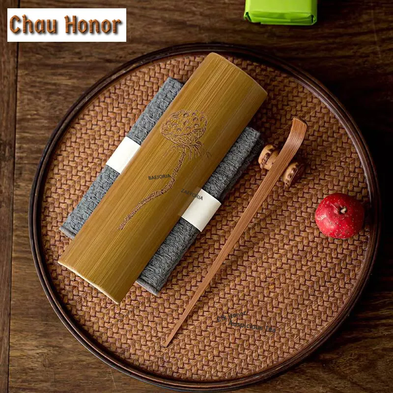 3pc/Set Natural Bamboo Tea Scoop Handmade Engrave Lotus Coffee Tool Vintage Tea Accessories Set Chahe Cha Ze Tea Needle Teaware