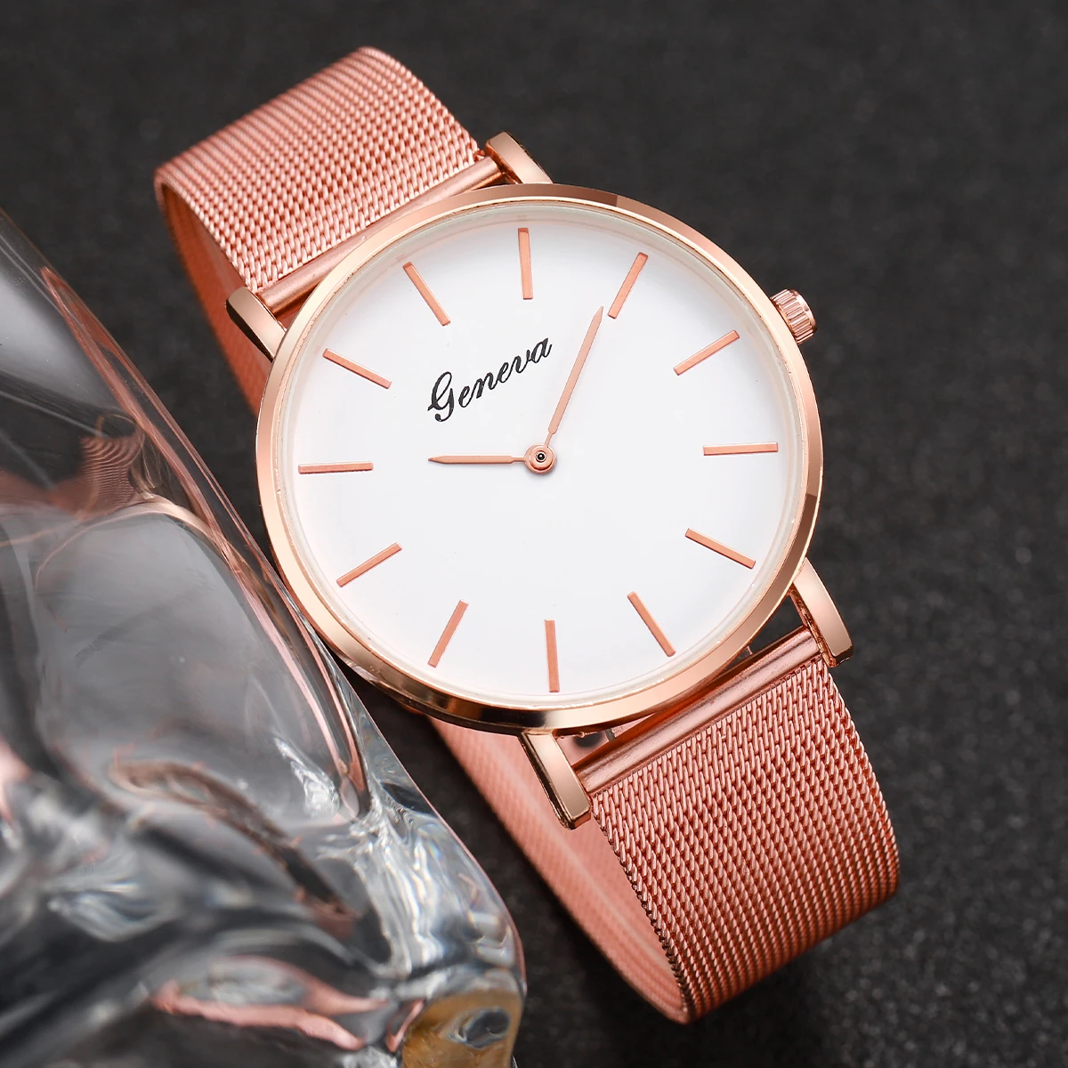 Montre à quartz décontractée avec bracelet en or pour femme, montre à cadran rond, mode melon al, ensemble de 6 pièces