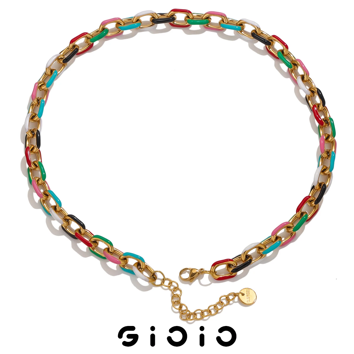 

GIOIO Stainless Steel Enamel Necklace Colorful Cuban Chain Choker Necklaces For Women Daily Fashion Waterproof Jewelry Decor