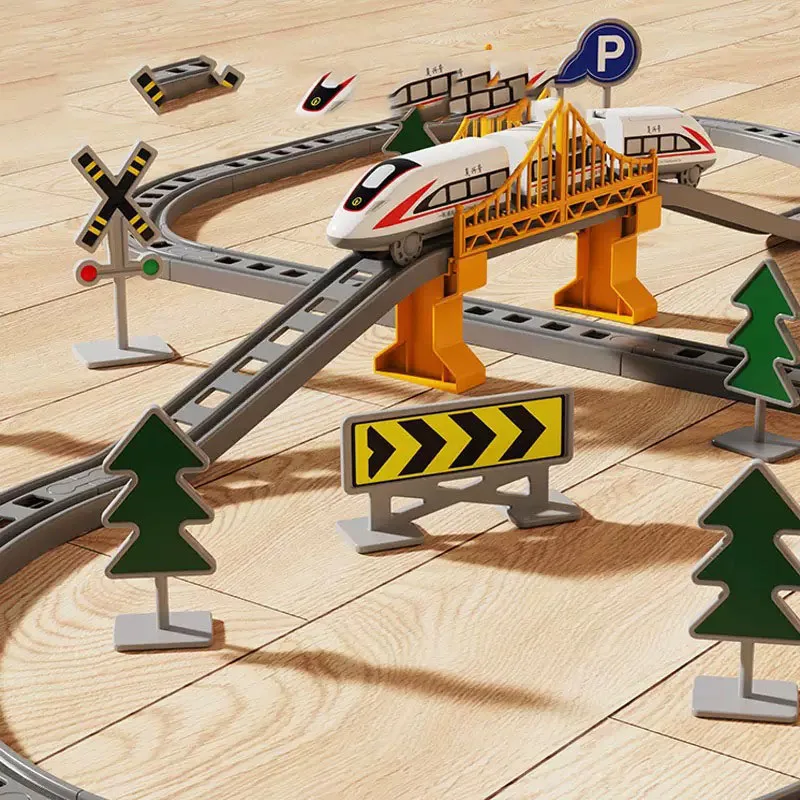 Zestaw zabawek: zmontowany elektryczny pociąg, scena miejska, zmontowany pociąg szybki, tematyczny zestaw edukacyjny, zabawki dla dzieci, prezent urodzinowy