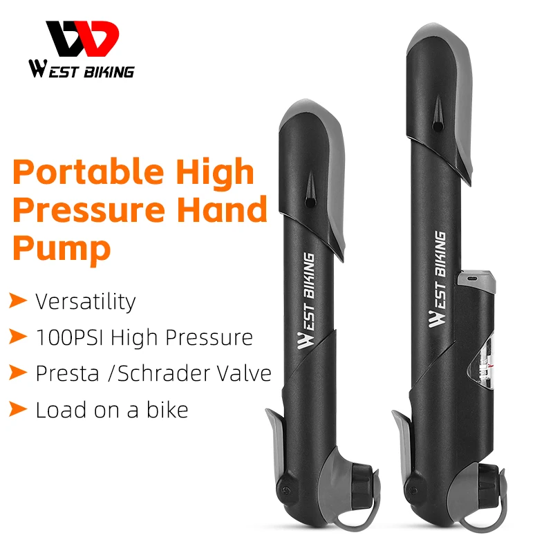 WEST BIKING Portable Bicycle Pump Mini Hand Pump Gauge Cycling Air Pump Ball Toy Tire Inflator Schrader Presta For MTB Road Bike