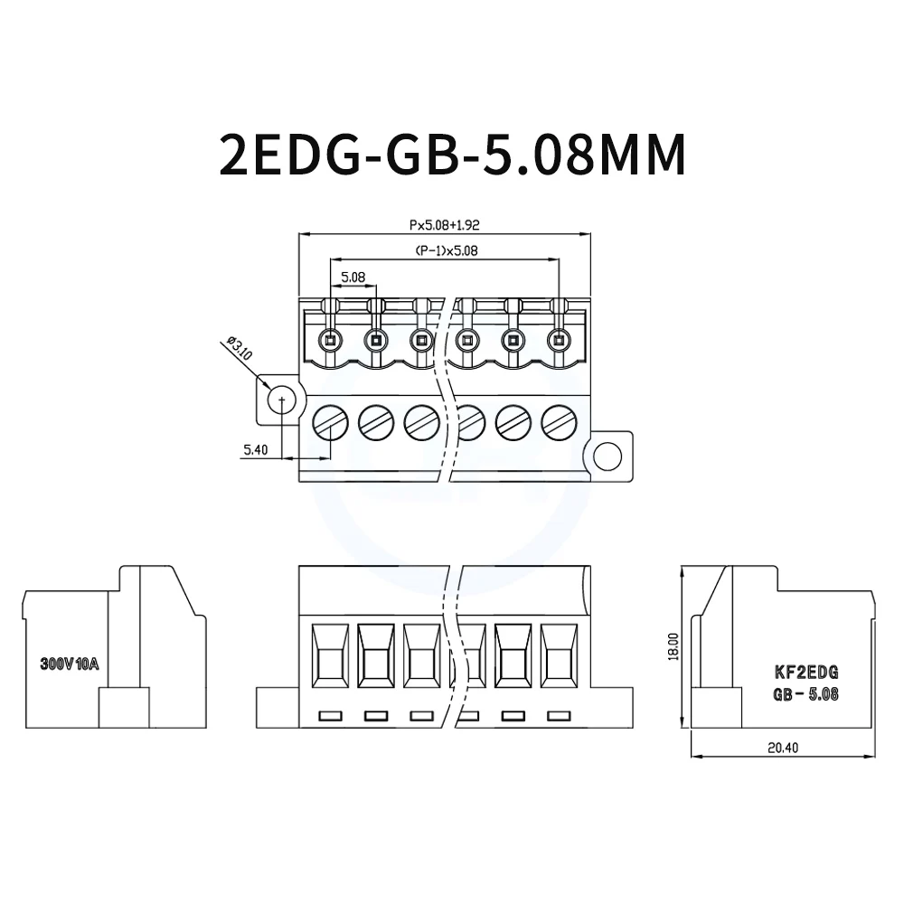 (1 piece) KF 2EDG-GB-5.08mm Upper and lower plug-in terminal block with fixed panel locking plate 2~24Pin 15EDG-GB 5.08