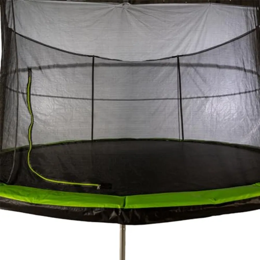 ترامبولين دائري بطول 14 قدمًا ونظام غلاف مع إطارات فولاذية مجلفنة وسعة 200 رطل للبالغين مثالي للظهر