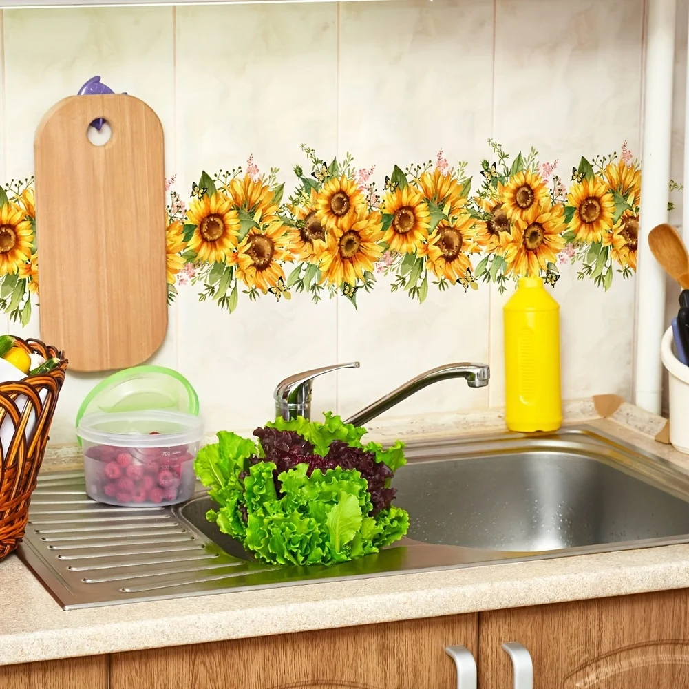 2PC Removable Sunflower Wall Stickers Waterproof PVC Decals For Kitchen Bedroom Sunflower & Flowers Stickers Decorative view 3