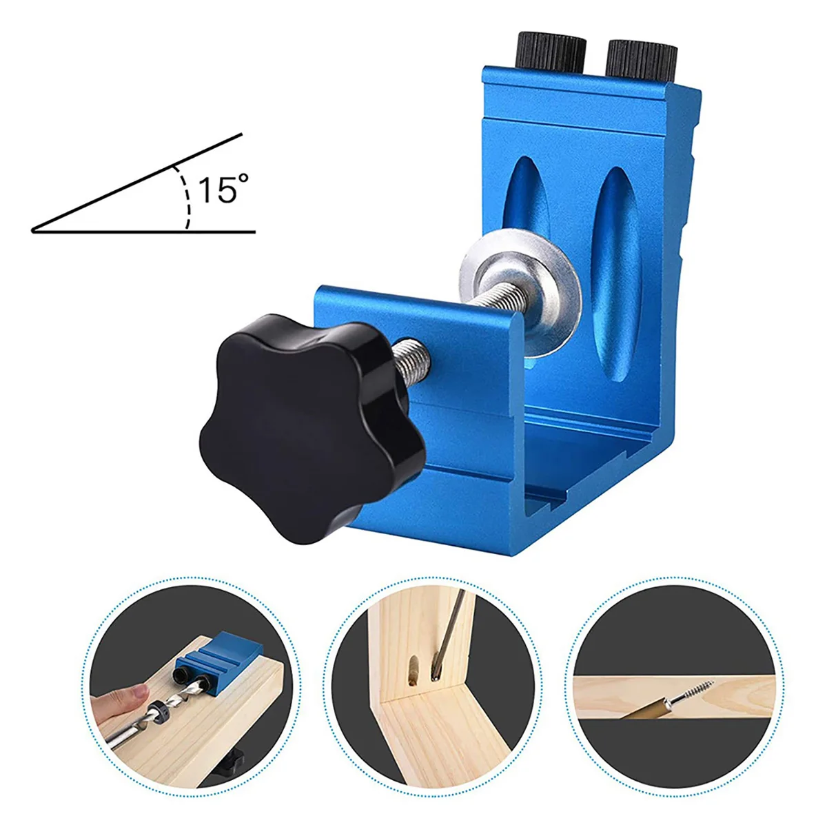 46Pcs Pocket Hole Jig Kit Adjustable Woodworking Pocket Hole Jig System Aluminum Pocket Hole Drilling Guide Jig Set with Drill Bit Wooden Plugs Screws Complete Wood Joinery Carpentry Tool Kit for Furniture DIY Projects