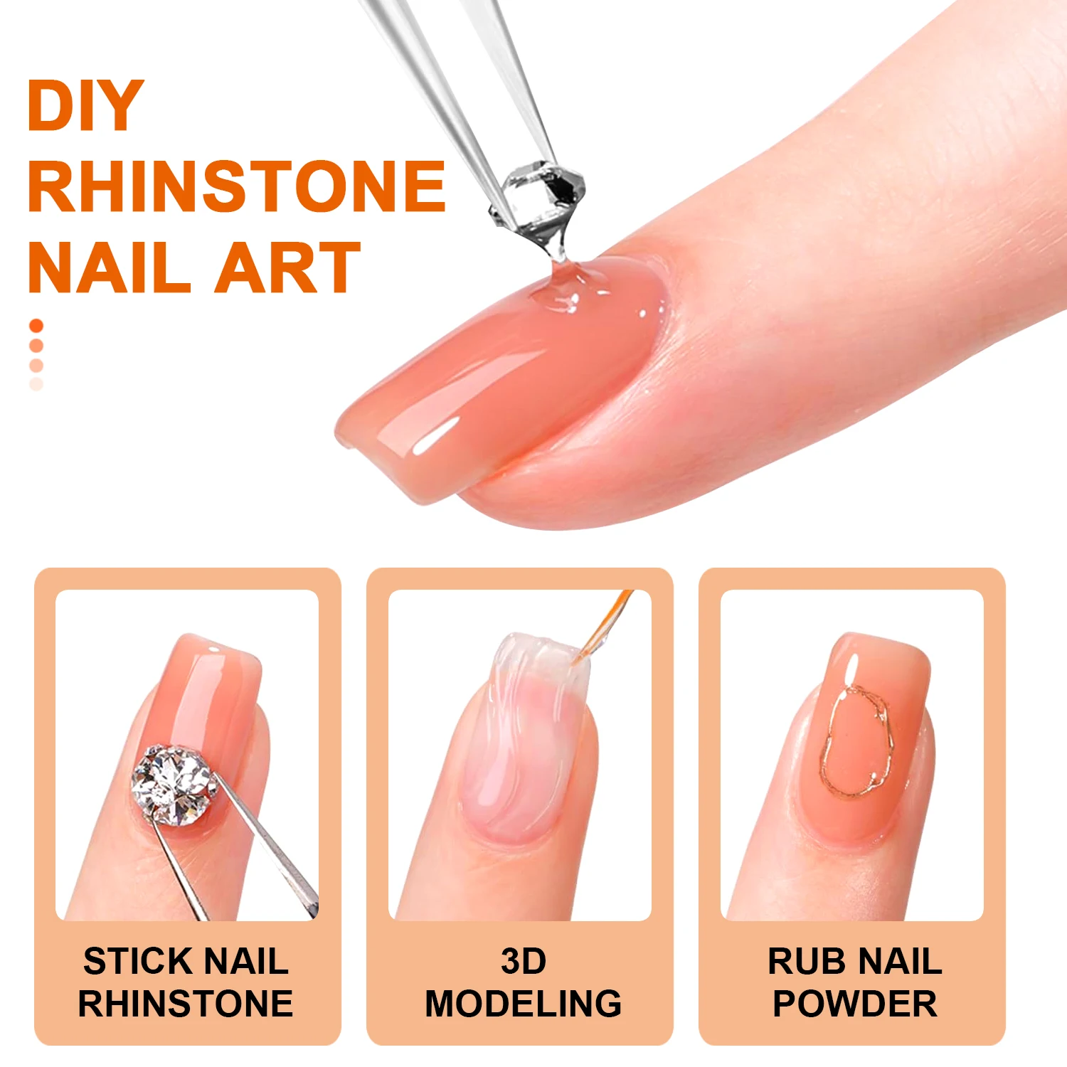 TWOING 3PCS Rhinestones Glue Nail Gel Poloish For Manicure Transparent Nail Art Sticky Gel Strong Jewelry Decorations