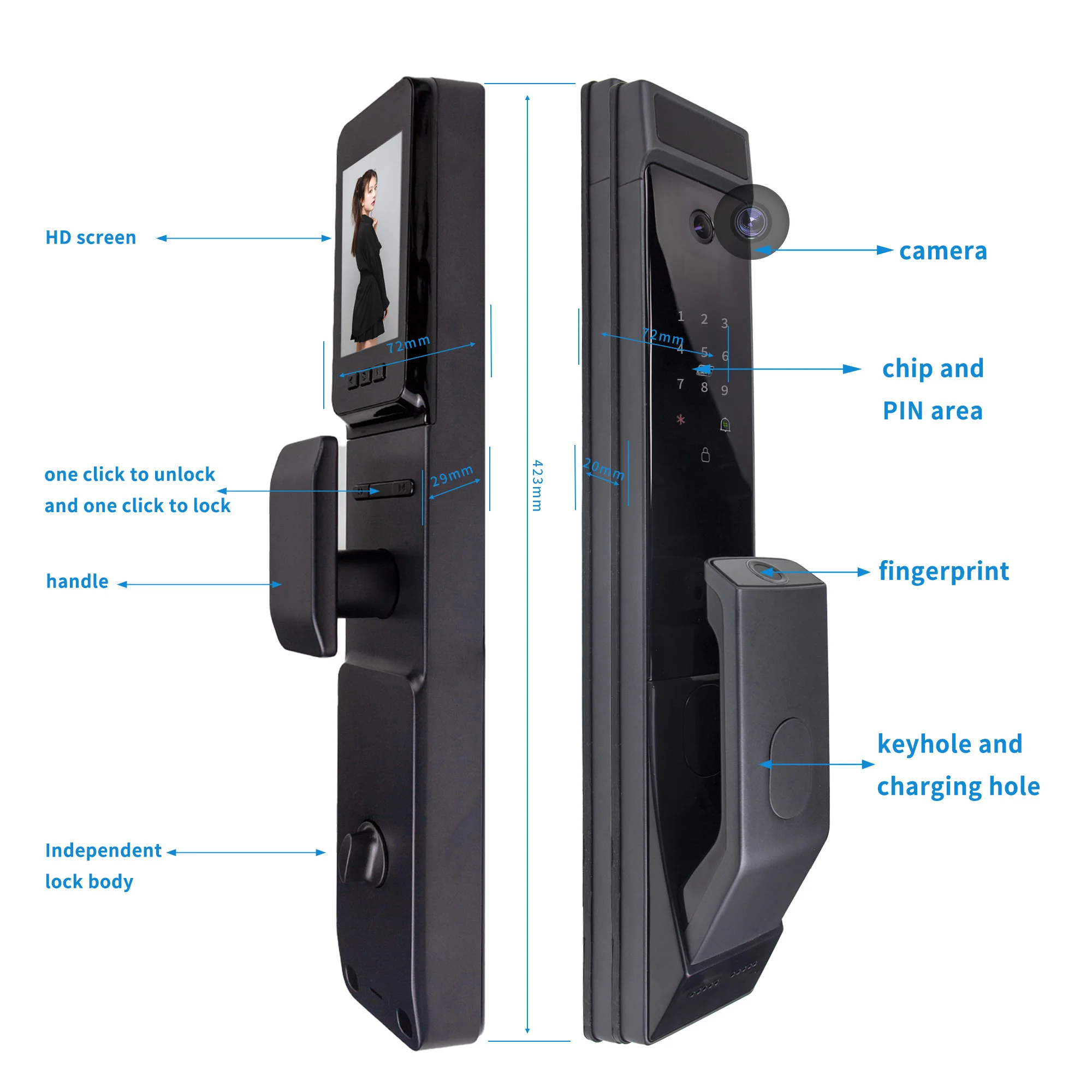 Imagem -02 - Phipulo-tuya Smart 3d Face Recognition Desbloqueio Bloqueio Digital com Câmera Impressão Digital Desbloqueio de Senha Porta Eletrônica Keyless