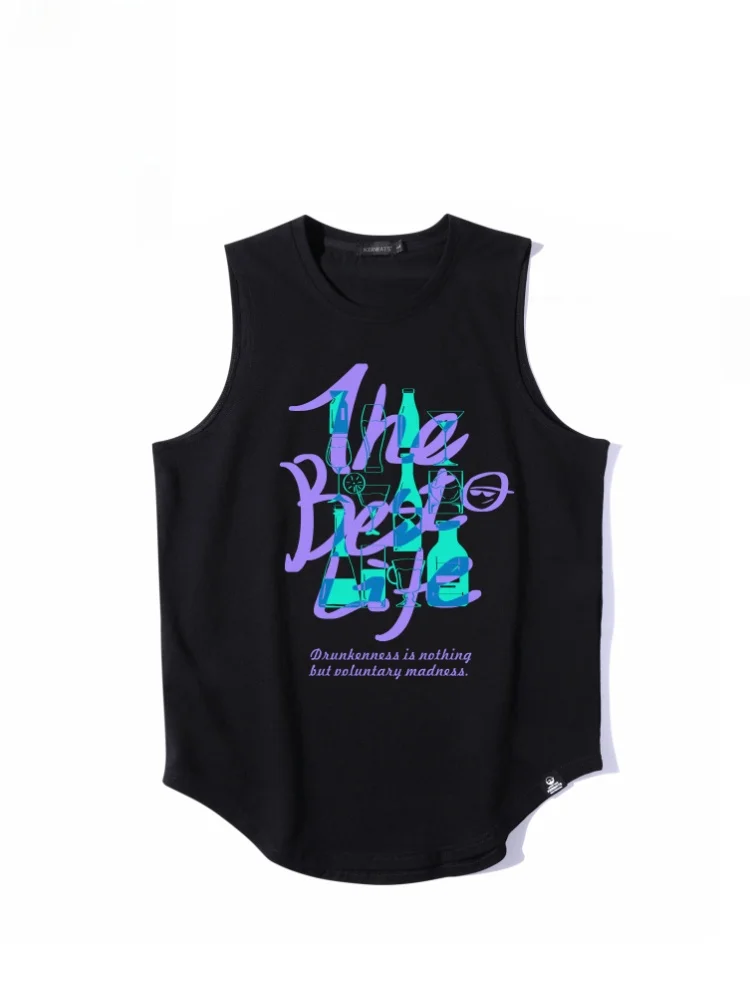 

Летний жилет с принтом большого размера, свободная мужская футболка Svel Fitn, модная студенческая повседневная одежда, круглый спортивный жилет