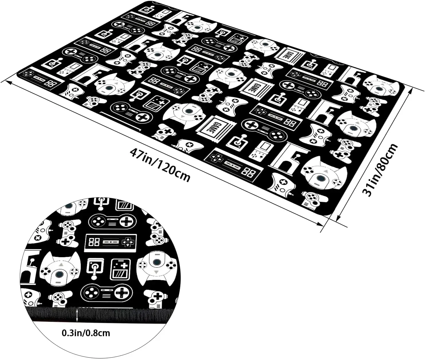 Game Rug Teen Boys Carpet with Game Controller Decoration, 3D Gaming Rugs for Boy’s Bedroom Living Room Playroom, Non-Slip