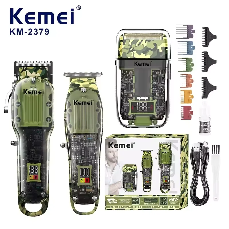 

KEMEI Km-2379 New Arrival Rechargeable Hair Trimmer Set Cordless Barber Trimmer Transparent Clipper Professional Hair Clipper