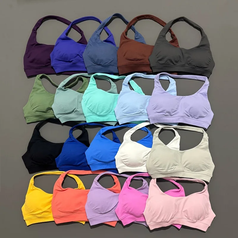 Sports Bra Women Seamless Yoga Halter Bra Top High Support Open Back Bra Fitness Push-up Activewear Workout Gym Underwear
