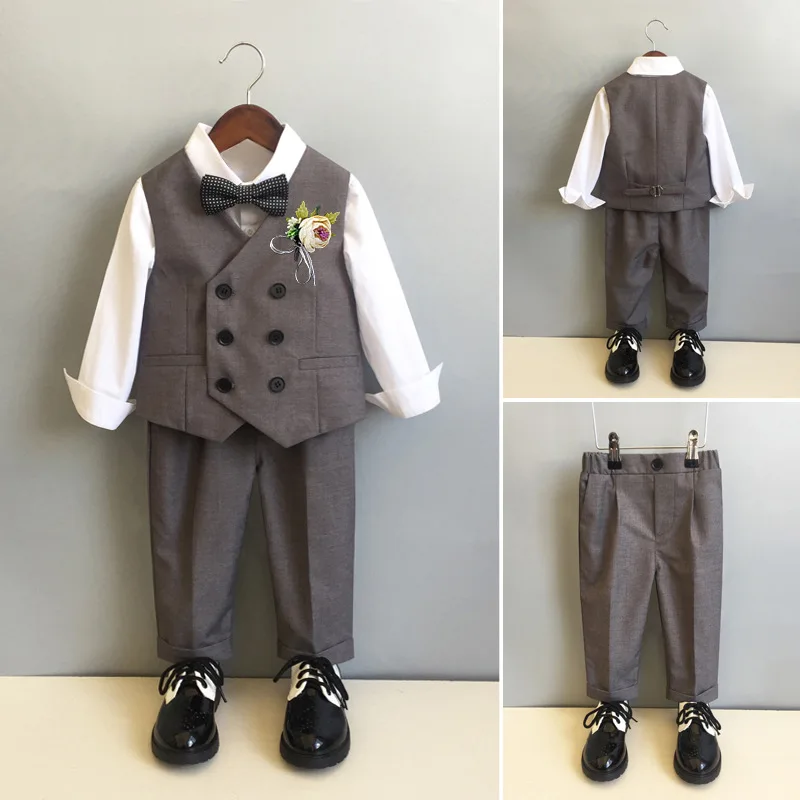 Children Formal Suit Flower Boys Wedding Dress Prince Kids 1 Year Birhtday Photograph Suit Toddler Boy Performance Party Costume