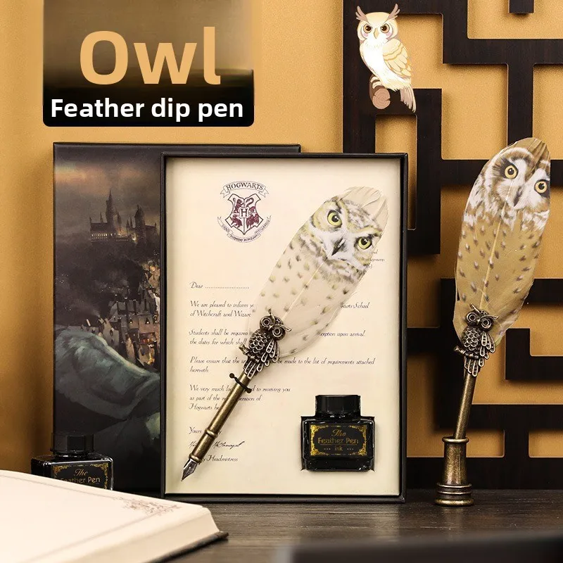 أكاديمية ماجيك ريشة مجموعة أقلام البومة مجموعة صندوق غمس القلم غمس في الماء الرجعية الإبداعية هدية صندوق كتابة رسالة غمس القلم هدية #1