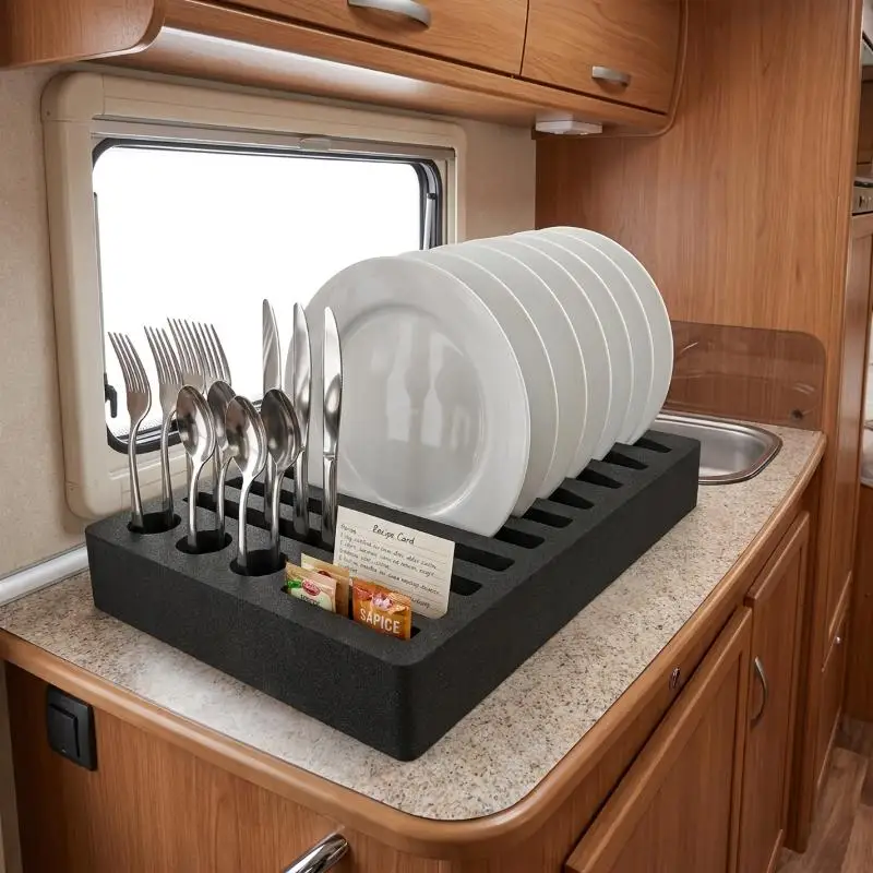 RV Cup Holder 8/13 Slot Foam Space Saving Rack Non-Slip Drink Mug Storage Organizer for Caravan Camping Trips view 6