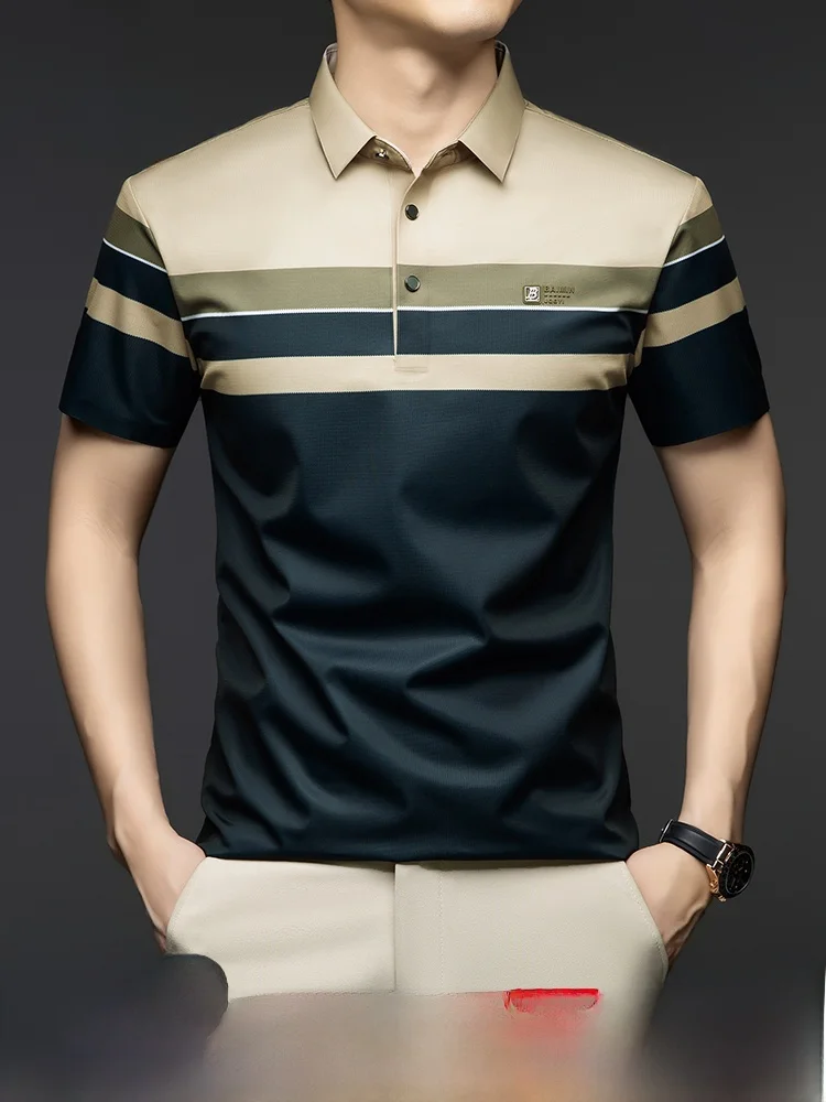 

Шелковая рубашка Pierre Cardin, мужская летняя рубашка свободного кроя с защитой от морщин, с короткими рукавами и отложным воротником, модная футболка в городском стиле