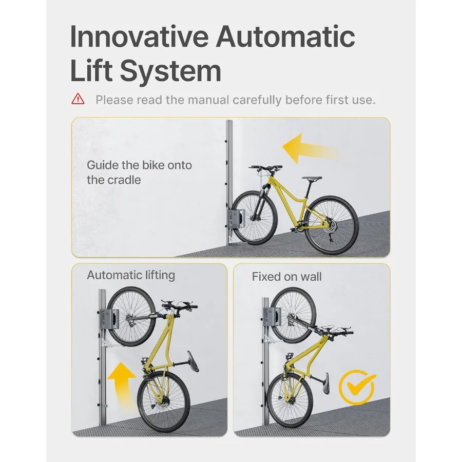 رف الدراجة الأوتوماتيكي للرفع يناسب 24-29 إطارًا رف حائط عموديًا شديد التحمل للدراجات حتى 71 رطلًا - رفع سهل الاستخدام #5