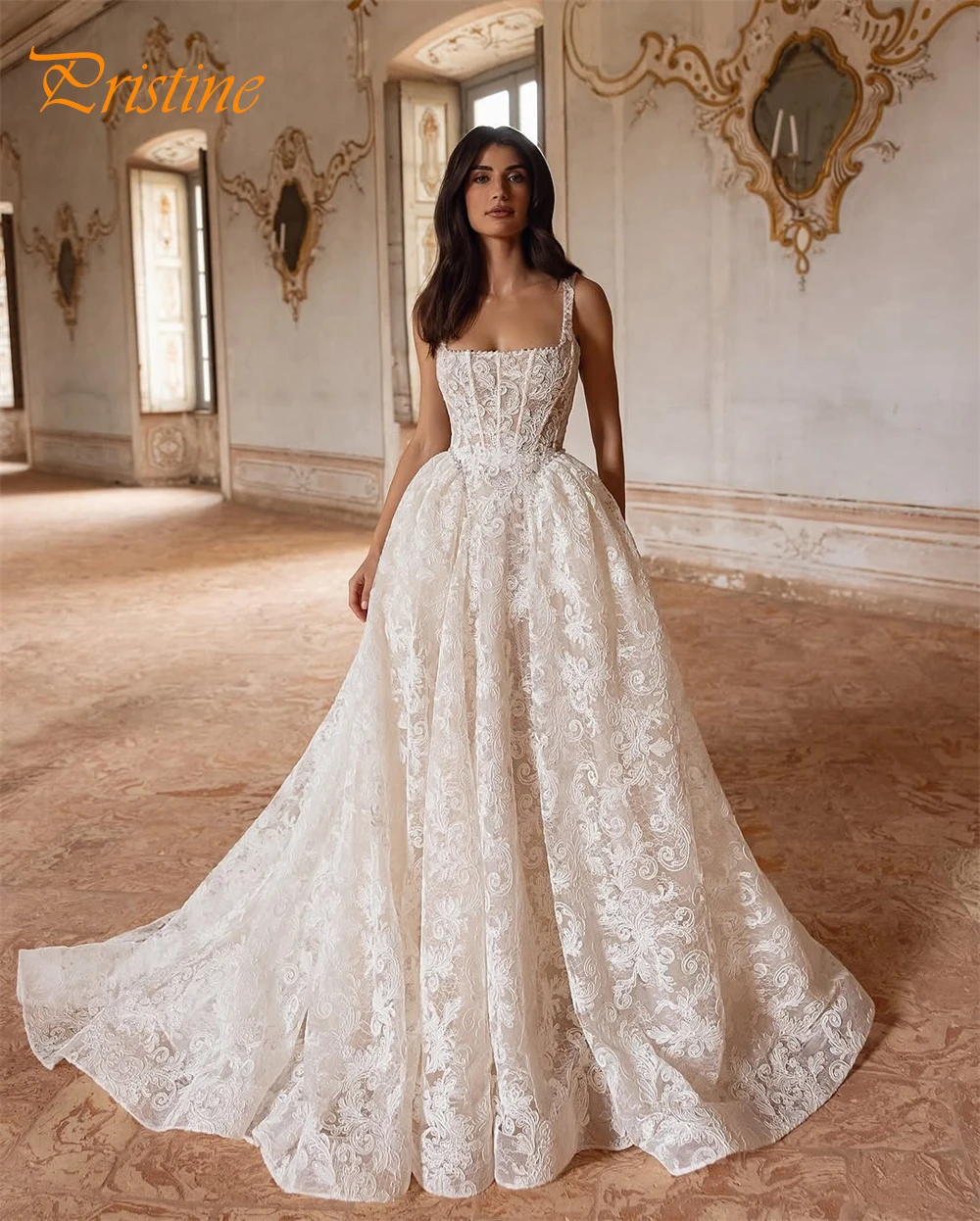 Customized Boho White Organza Wedding Dress Sexy Square Collar Sleeveless Bridal Gown Soft A-Line Chapel Train Vestido De Novia