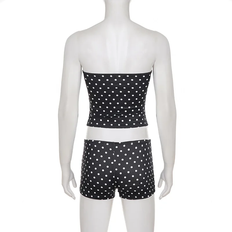 Women Sexy Lace Patchwork Leopard Print 2 Piece Set Strapless Tank Crop Tops + Shorts Casual Streetwear Matching Suits Clubwear