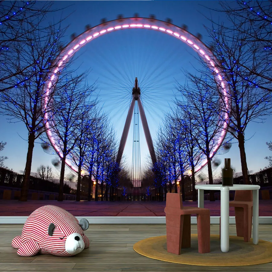 

Европейские обои Peel and Stick Контактная бумага для гостиной Обои Домашний декор Ночной город Лондонский глаз Ремонт ТВ Фреска