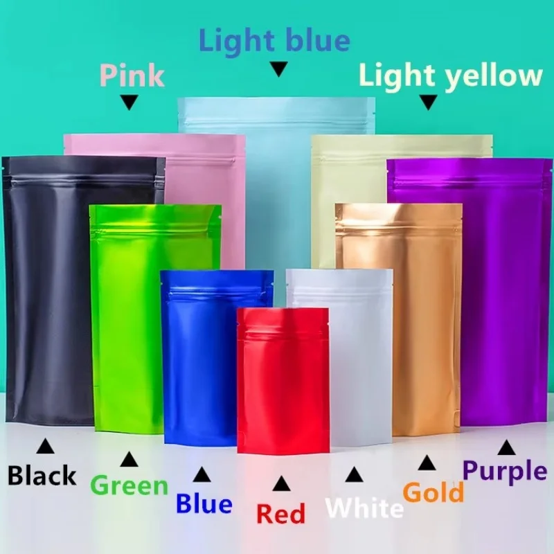 

100pcs Matte Stand Up Aluminum Foil Zipper Packaging Bag DIY Resealable Coffee Sugar Spice Beans Tea Candy Gift Printing Pouches