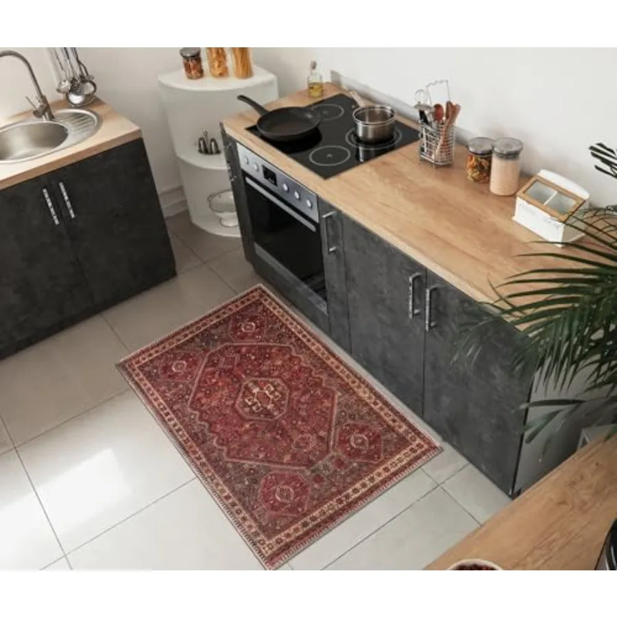 

2x3 Rug Machine Washable Entry Rug with NonSlip Backing Ideal for Entryway Kitchen Bathroom Laundry Room Vintage Design Easy Cl