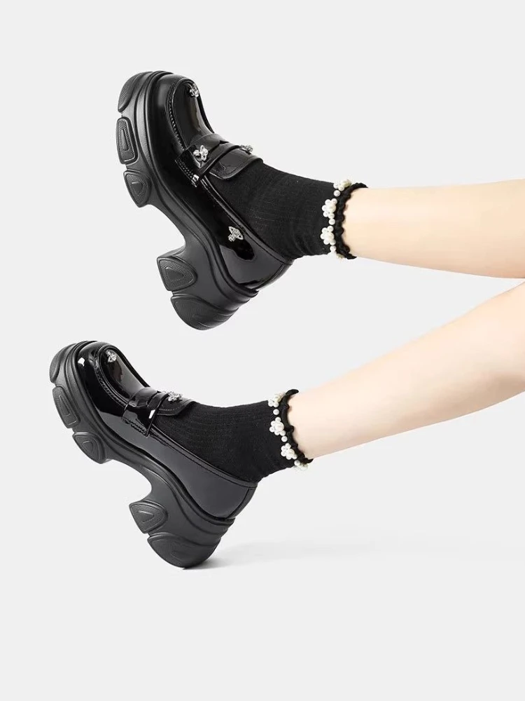 

Height Increasing Platform Loafers Women 2025 Autumn Thick Sole Chunky Heel Casual Versatile Shoes