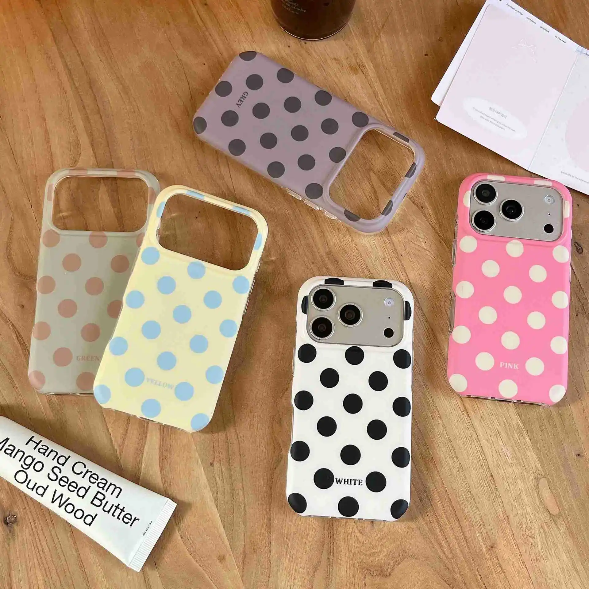 

Kawaii Polka Dot Phone Case for IPhone 17 16 15 14 13 Pro Max 5 Color Morandi Aesthetic Protective Sweet Pastel Polka Dot Cover