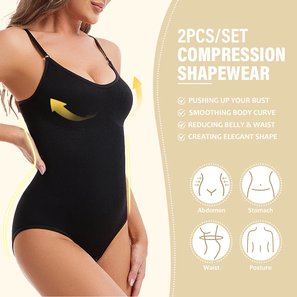 2PCS/Set Women Slimmer Shapewear Seamless Butt Lifter Full Body Shaper Smooth Out Bodysuit Open Crotch High Elastic Body Suits